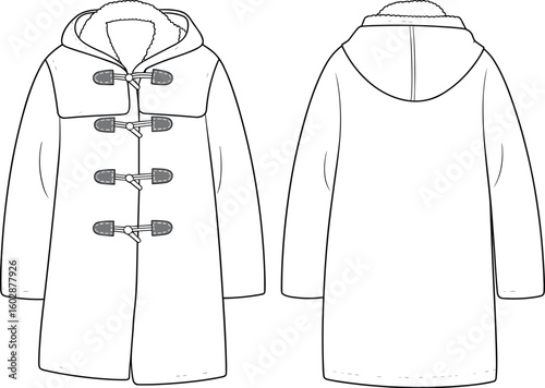 WebClassic Duffle Coat with Toggle Closures, Hood, and Shearling Lining, Warm Winter Outerwear for Stylish Men, Women, and Kids' Cozy Fashion.