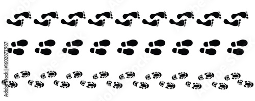 Footprint Icon Collection – Barefoot and Shoe Step Trails, Silhouettes, and Directional Paths