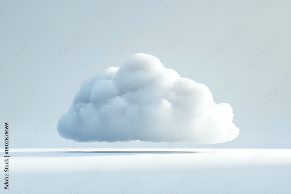 Fluffy cloud floating in a serene sky, minimal cloudscape with soft light and shadow Fluffy cloud floating in a serene sky, minimal cloudscape with soft light and shadow
