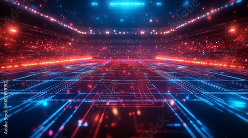 Futuristic Cyberpunk Arena: Digital Grid Stadium with Neon Lights