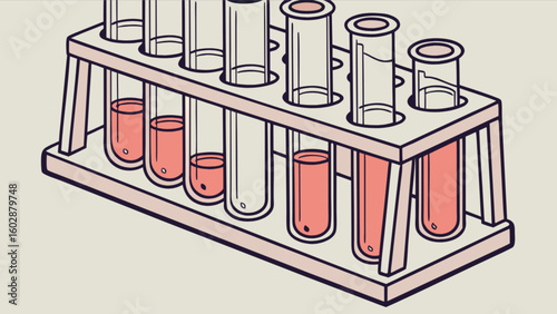 Science lab test tubes rack illustration for medical research and scientific experiments in laboratory setting