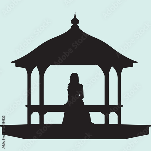 People in the Gazebo Silhouette Illustration
