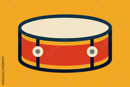 Illustrated drum in flat design style against a solid orange background