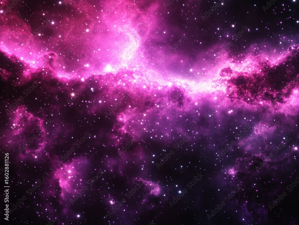 Fototapeta premium Beautiful cosmic scene with bright pink nebula and starry sky.