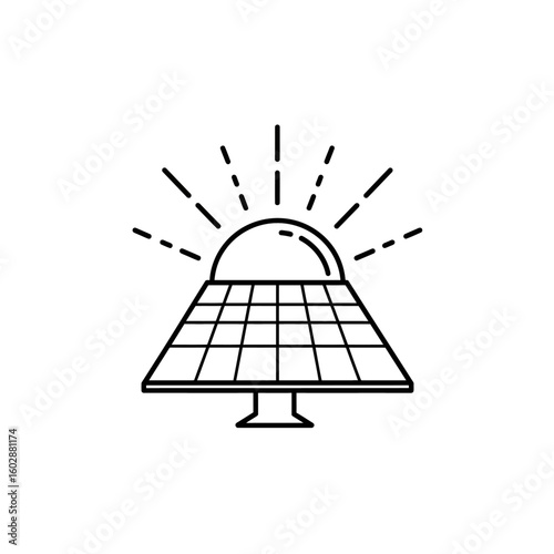 Solar Panel Icon:  Sun's Rays Powering Grid System