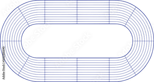 Blue running track lanes oval stadium athletic competition vector