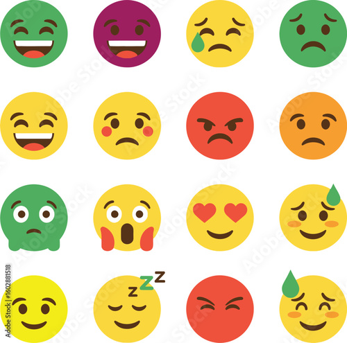 Express yourself with dynamic emoji faces showcasing diverse moods and reactions for engaging digital content