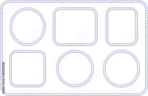 Blue rope frames and borders with rounded corners vector
