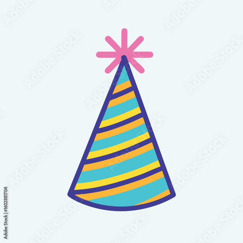 Festive party hat with colorful stripes and star topper celebration birthday