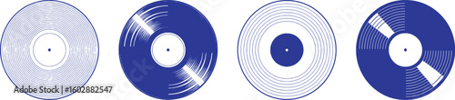 Blue vinyl records with grooves and labels music