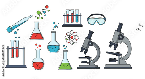 Colorful Cartoon Collection of Science Lab Equipment