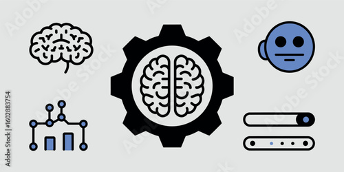 Artificial Intelligence Icon Set Featuring Technology Robotics and Neural Network Concepts
