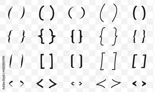 Braces or curly brackets set icons.