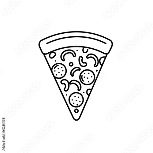 Delicious Pizza Slice with Pepperoni and Mushrooms Line Art Illustration