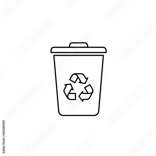 Recycling bin with recycling symbol outlined in black  