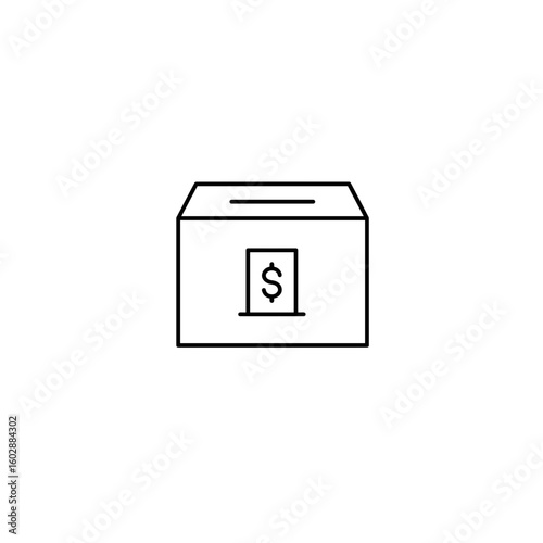 Donation box icon with money symbol on transparent background for charity concepts