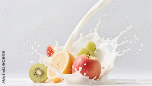fresh fruit in milk splash