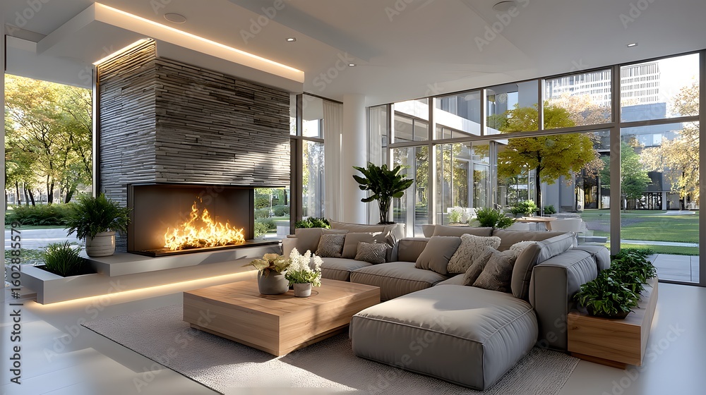 Cozy modern living room fireplace view high resolution photo Cozy modern living room fireplace view high resolution photo