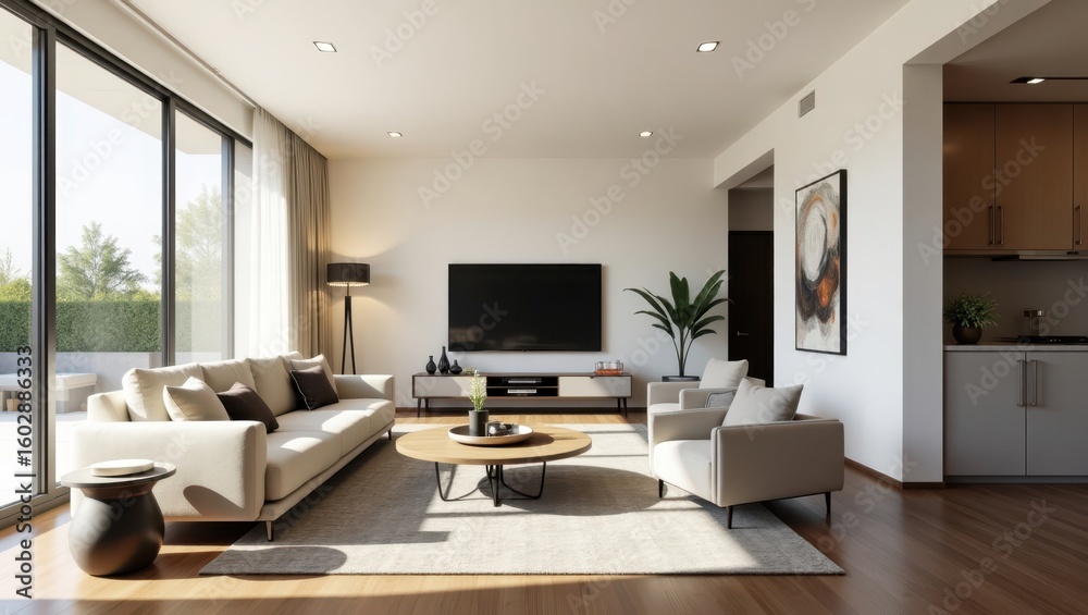 Fototapeta premium Modern living room interior design with minimalist furnishings.
