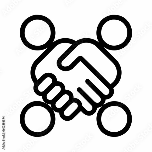 Handshake formed by linked circles. Professional but approachable
