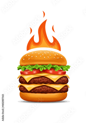 Delicious Double Cheeseburger with Flaming Hot Topping