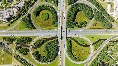 Cuadro en lienzo Aerial from traffic on the cloverleaf junction Drachten in the Netherlands