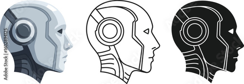 Robot head vector ai technology artificial intelligence machine learning concept