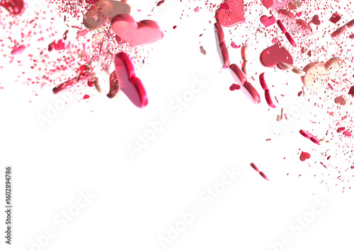 3D illustration of hearts falling