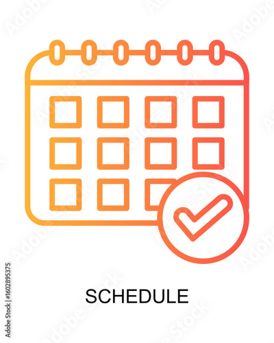 Gradient Outline Calendar Schedule with Checkmark Mark Icon Symbol