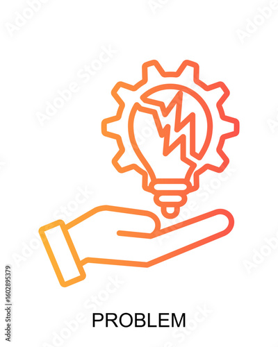 Gradient Style Broken Lightbulb with Gear on Hand Creative Problem Concept