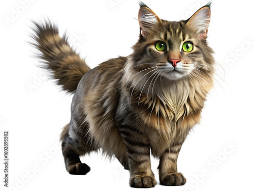 3D icon illustration of majestic Maine Coon cat on transparent background
