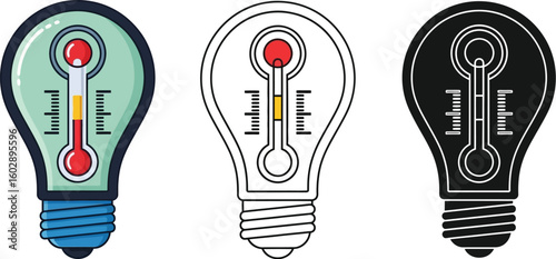 Temperature control light bulb concept for energy efficiency and climate change icon