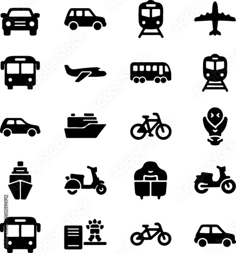 Diverse transportation icons representing various modes of travel