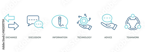 Communication outline color banner icon of exchange, discussion, information, technology, advice, teamwork