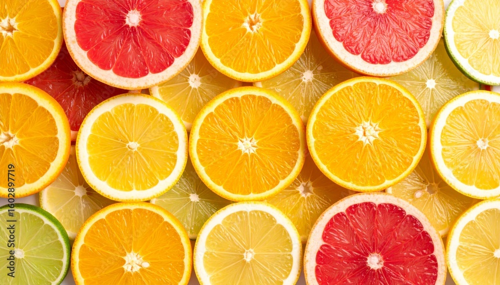 Obraz premium Bright Citrus Fruit Slices in Varied Colors Forming a Textured Pattern