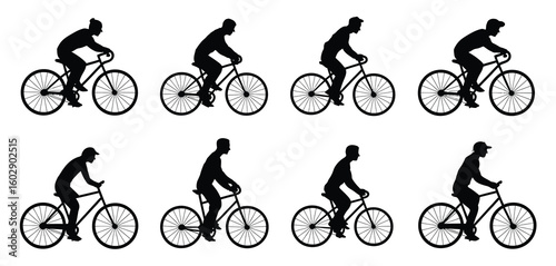 Silhouettes of a cyclist in motion showing different stages of pedaling