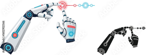 Robot hand touching screen futuristic technology artificial intelligence concept