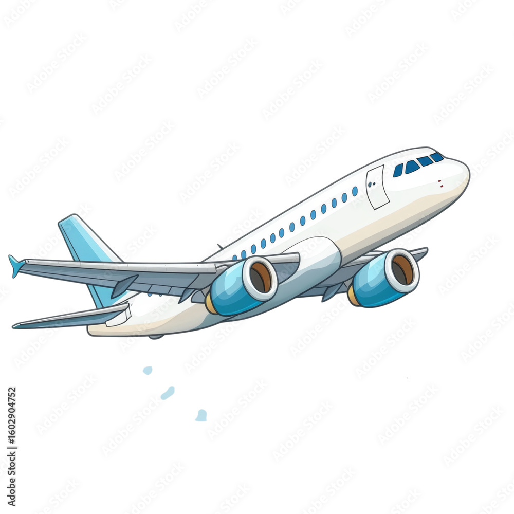 Fototapeta premium Clipart style airplane taking off with slight upward angle, showcasing motion and excitement