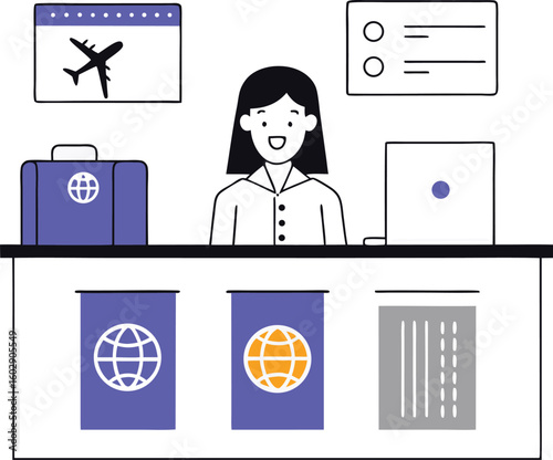 Travel agent at airport check-in counter