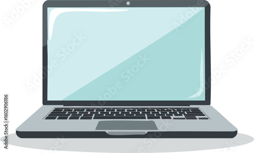 Silver portable laptop computer with a blank screen isolated on a white background