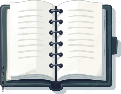 An open notebook with blank pages is isolated on a white background, perfect for notes or business reminders