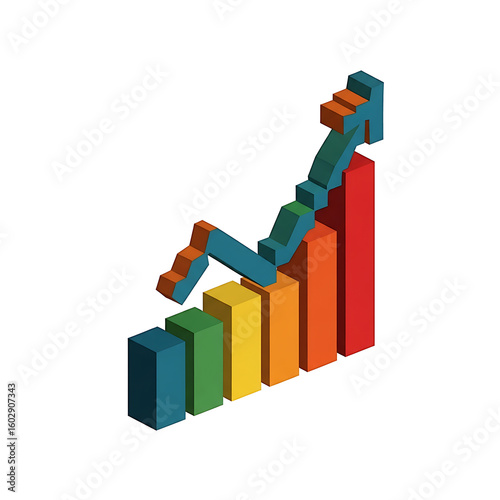 Free Download 3D Bar Graph with Rising Arrow Icon – Growth Chart Symbol on White Background for Business and Data Visualization - GFXLoad
