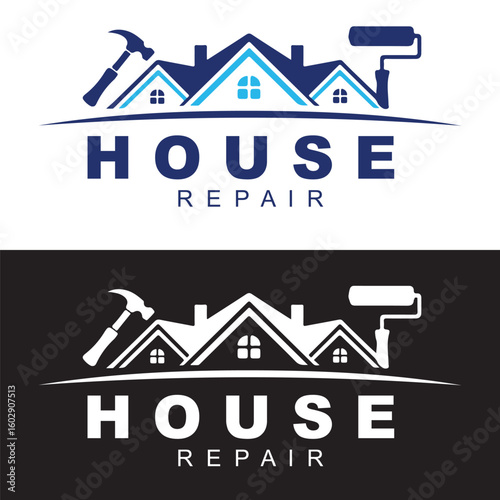 House Renovation Logo Design – Roofing, Painting & Home Repair Icon Vector