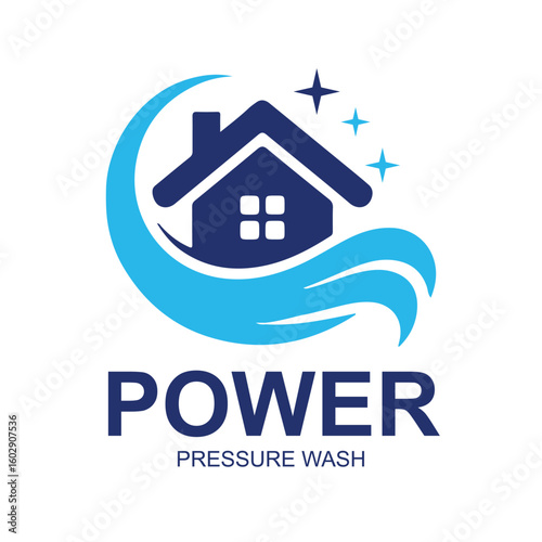 Power Pressure Wash Logo – House Cleaning Water Wave Vector Icon
