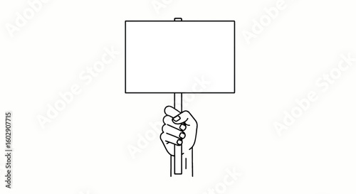 Blank Protest Sign in Hand, Vector Line Art for Women's Equality Day, Human Rights, Social Justice, and Protest Movements