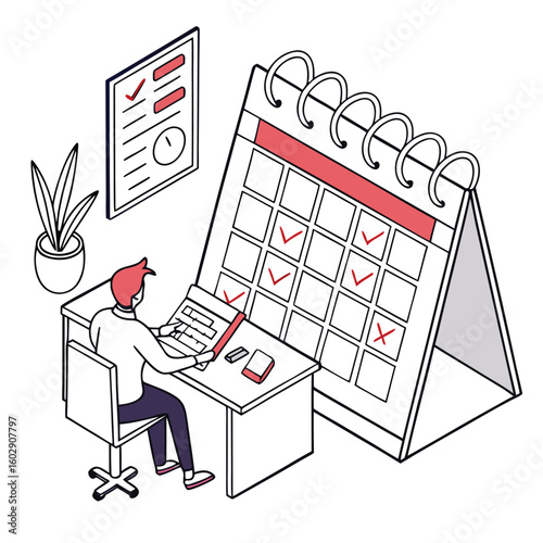  Office Employee Reviewing Calendar – Flat Vector Time Management
 Adobe Illustrator Artwork