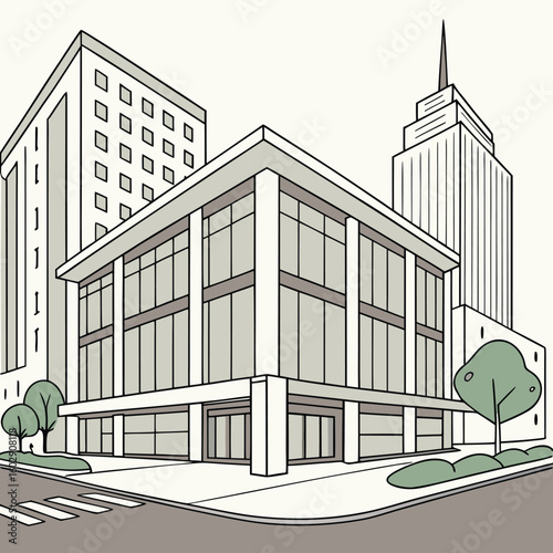  Corporate Office Building Exterior – Flat Vector Architecture Scene
 Adobe Illustrator Artwork