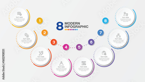 Infographic design with icons and 8 options or steps. 