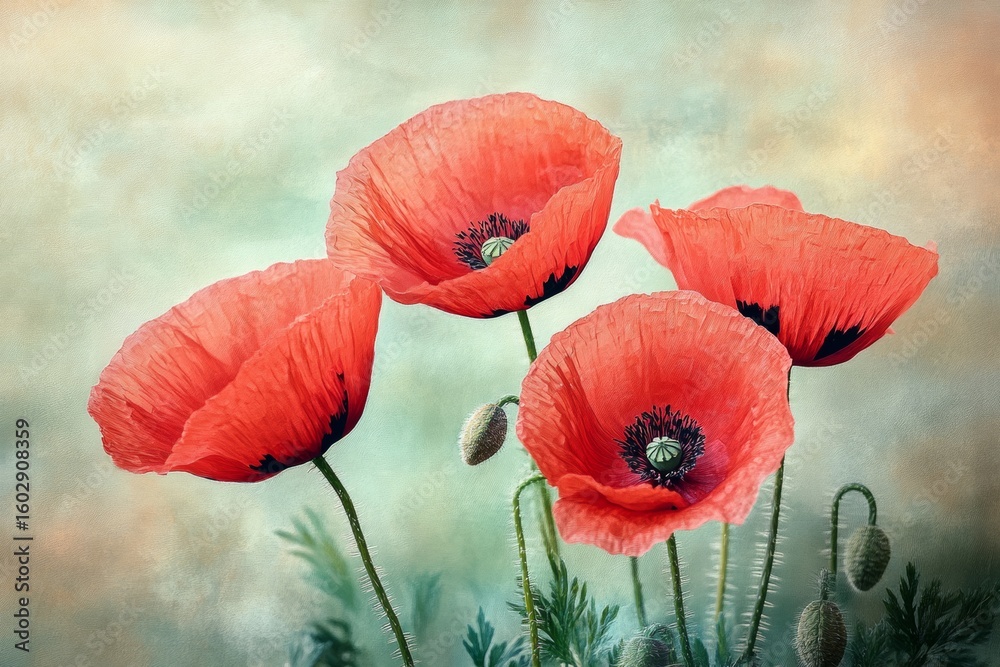Obraz premium A vibrant field of red poppies in bloom, depicting the beauty and serenity of nature.