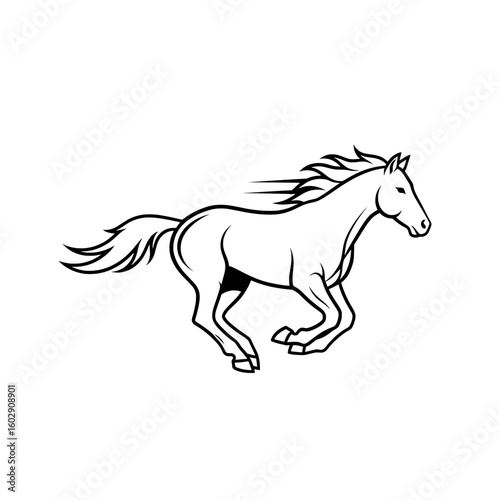 Running Horse Illustration with Flowing Mane in Motion Pose
